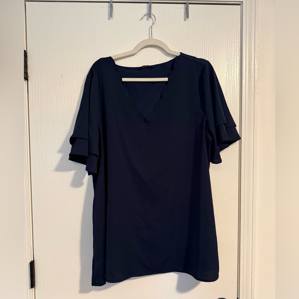 BloomChic Navy Scalloped Blouse